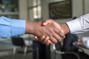 Shaking hands at an interview
