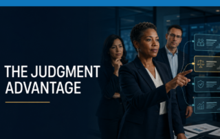 Government leaders evaluating AI-supported decision options while retaining human judgment and accountability.
